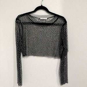 Jeweled Mesh Long Sleeve Crop Top